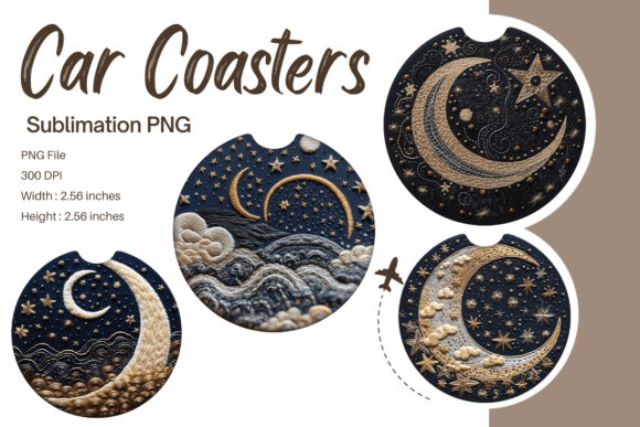 Review: 3D Moon Star Embroidery Car Coaster PNG for Crafters